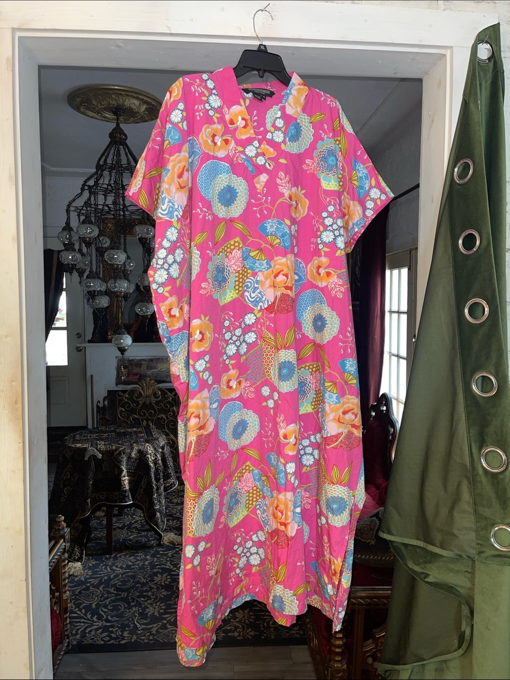 The J. Peterman Company Bright Pink Floral Caftan OS